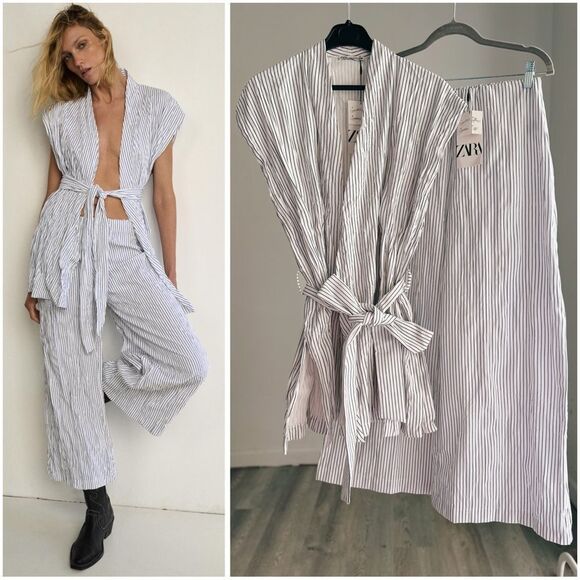 Zara Co-Ord Set Rigid Wrinkled Kimono Top
And Wide Pants - Picture 1 of 9